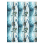 Snowy dennenbomen in de buurt van een meer tafelkleed (Voorkant)