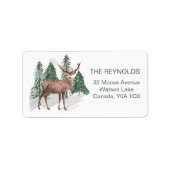 Snowy dennenbomen, Reindeer Return Address Label (Voorkant)