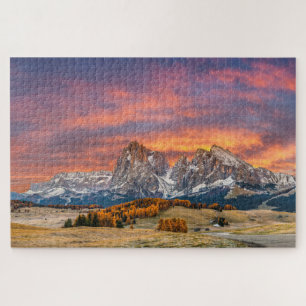 Snowy Dolomite Mountains Herfst Sunset Travel Ital Legpuzzel