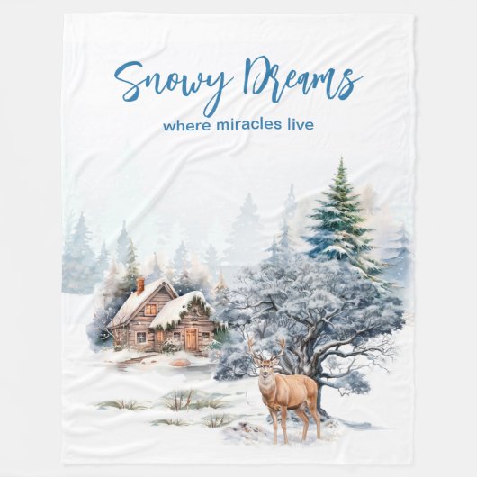 Snowy Dreams Forest Deer  Fleece Deken (Voorkant)