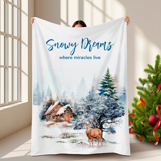 Snowy Dreams Forest Deer Fleece Deken