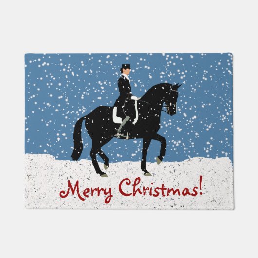 Snowy Dressage Horse Kerstmis Deurmat (Voorkant)