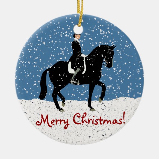 Snowy Dressage Horse Kerstmis Keramisch Ornament (Voorkant)
