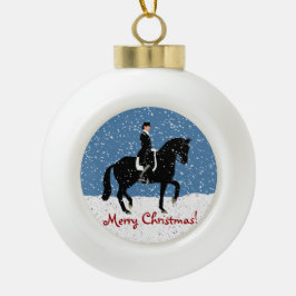 Snowy Dressage Horse Kerstmis Keramische Bal Ornament