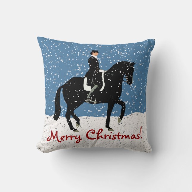 Snowy Dressage Horse Kerstmis Kussen (Voorkant)