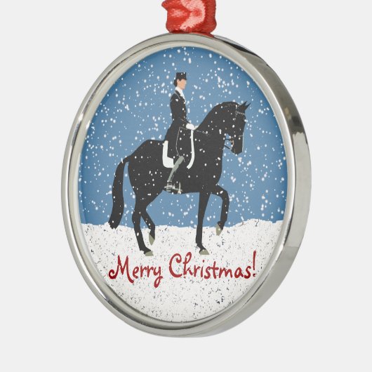 Snowy Dressage Horse Kerstmis Metalen Ornament (Links)