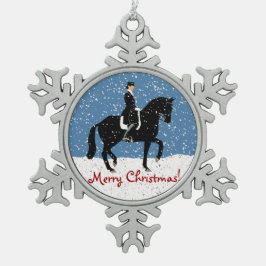 Snowy Dressage Horse Kerstmis Tin Sneeuwvlok Ornament