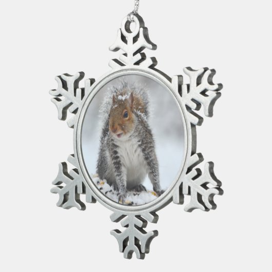 Snowy Eekhoorn Kerstversiering Tin Sneeuwvlok Ornament (Rechts)