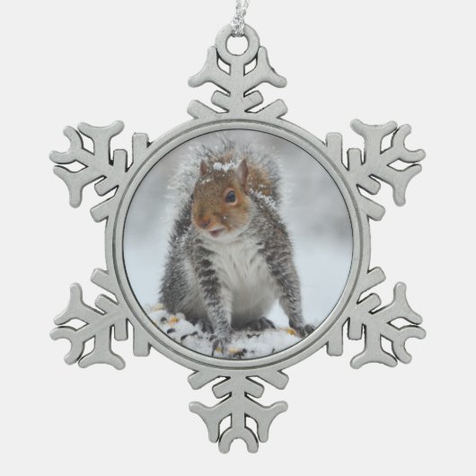 Snowy Eekhoorn Kerstversiering Tin Sneeuwvlok Ornament (Voorkant)