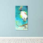 "Snowy Egret" 16" x 32" Canvas Afdruk (Insitu (Houten vloer))