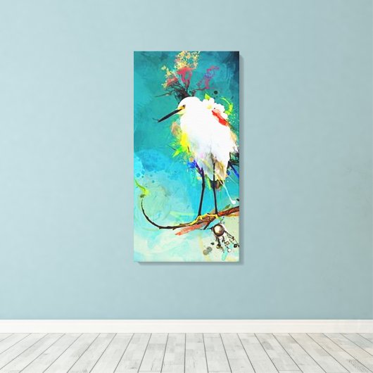 "Snowy Egret" 16" x 32" Canvas Afdruk (Insitu (Houten vloer))