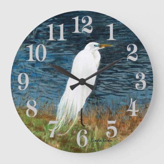 Snowy Egret Clock Grote Klok (Voorkant)