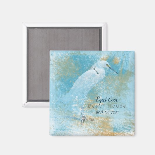 Snowy Egret Coastal Vacation House Magnet (Voorkant / Achterkant)