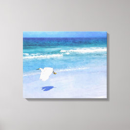 Snowy Egret Coastal Waterverf Canvas Afdruk