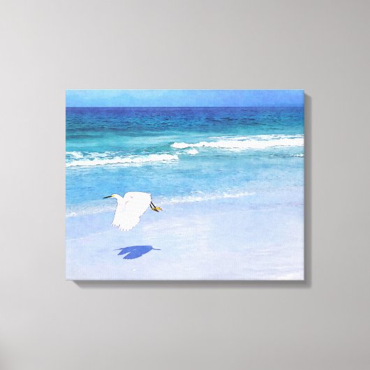 Snowy Egret Coastal Waterverf Canvas Afdruk (Voorkant)