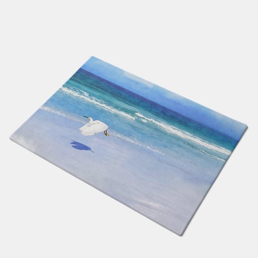 Snowy Egret Coastal Waterverf Deurmat (Schuin)