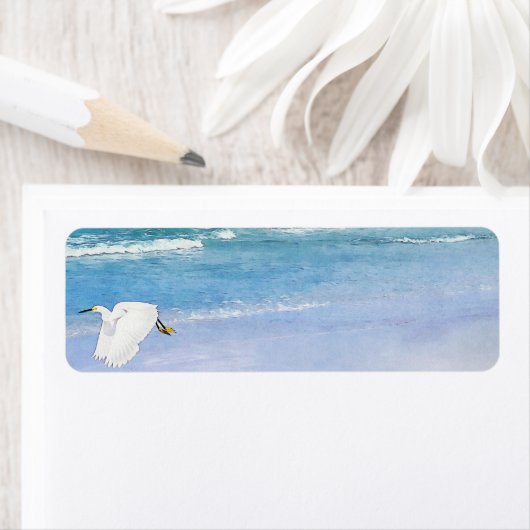 Snowy Egret Coastal Waterverf Etiket (Insitu)