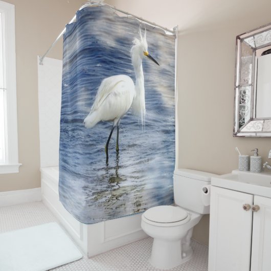 Snowy Egret Custom Showgordijn Douchegordijn (In situ)