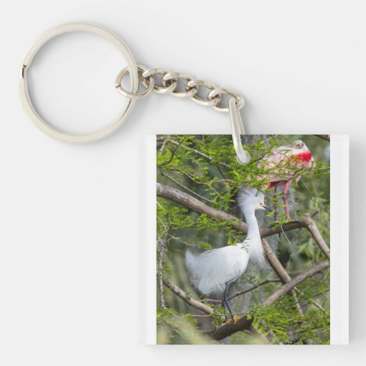 Snowy Egret en Roseate Spoonbill Sleutelhanger (voorkant)
