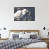 Snowy Egret en zijn vangst Canvas Afdruk (Insitu (Slaapkamer))
