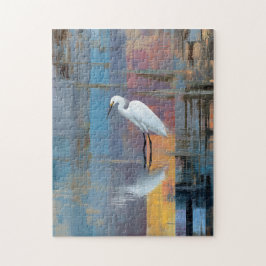 Snowy egret in lake vertical legpuzzel
