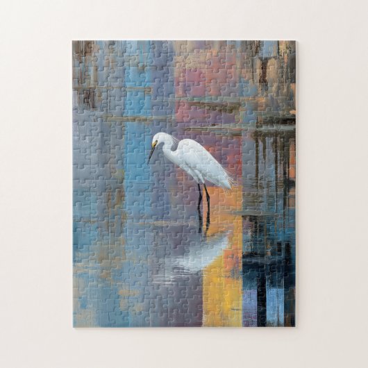 Snowy egret in lake vertical legpuzzel (Verticaal)