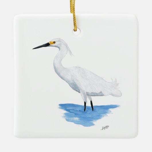 Snowy Egret Keramisch Ornament (Voorkant)