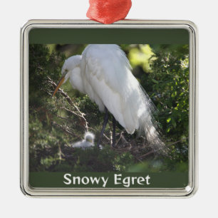 Snowy Egret met Baby Ornament