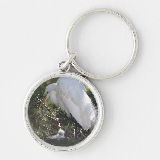 Snowy Egret met Baby Sleutelhanger (Voorkant)