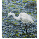 Snowy Egret met Blue & Green Lake Fractal Art Douchegordijn (Voorkant)