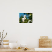 Snowy Egret met Flowers Print of Poster (Keuken)