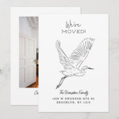 Snowy Egret Minimalist Moving Aankondiging (Voorkant / Achterkant)