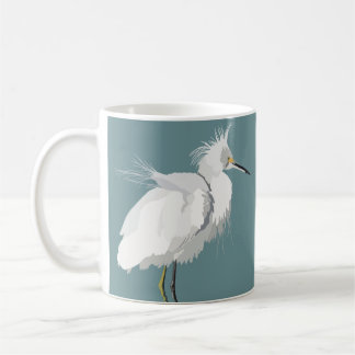 Snowy Egret on Light Blauwgroen Koffiemok