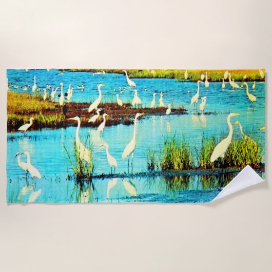 snowy egret print strandlaken (Voorkant)