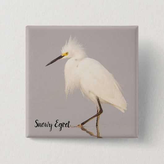 Snowy Egret Walking Button (Voorkant)