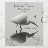 Snowy egret wijn etiket (Enkel label)