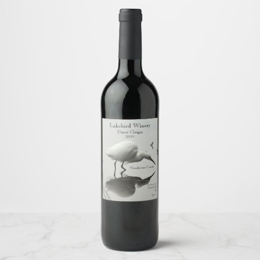 Snowy egret wijn etiket (Voorkant)