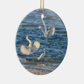 Snowy Egrets Dansend (kan worden gepersonaliseerd) Keramisch Ornament (Rechts)