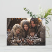 Snowy Elegance Foto Vrolijk Kerstrood Feestdagenkaart (Staand voorkant)