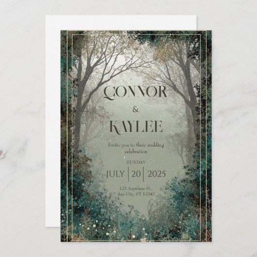 Snowy Enchanted Forest huwelijksuitnodiging Kaart (Voorkant / Achterkant)