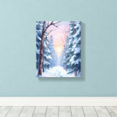 Snowy Escape | Winter Forest Watercolor Painting Canvas Afdruk (Insitu (Houten vloer))