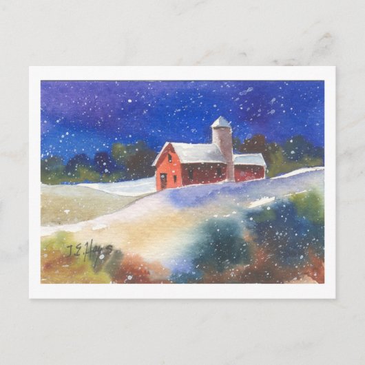 Snowy Evening Barns Briefkaart (Voorkant)