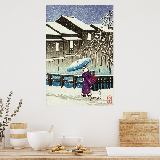 Snowy Evening Kawase Hasui 1930 Poster (Keuken)