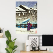 Snowy Evening Kawase Hasui 1930 Poster (Thuiskantoor)