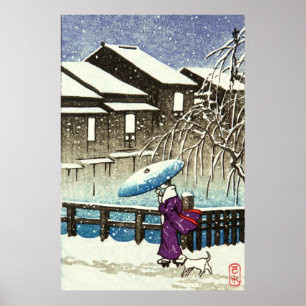 Snowy Evening Kawase Hasui 1930 Poster