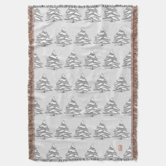 Snowy Evergreen Cotton Throw Blanket Deken (Voorkant Verticaal)