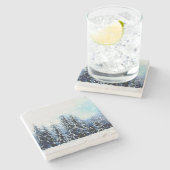 Snowy Evergreen Forest 4x4 Stone Onderzetter (Zijkant)