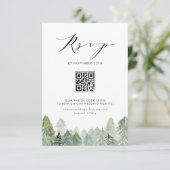 Snowy Evergreen Forest QR Code Winter Wedding RSVP Kaartje (Staand voorkant)