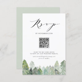 Snowy Evergreen Forest QR Code Winter Wedding RSVP Kaartje