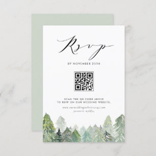Snowy Evergreen Forest QR Code Winter Wedding RSVP Kaartje